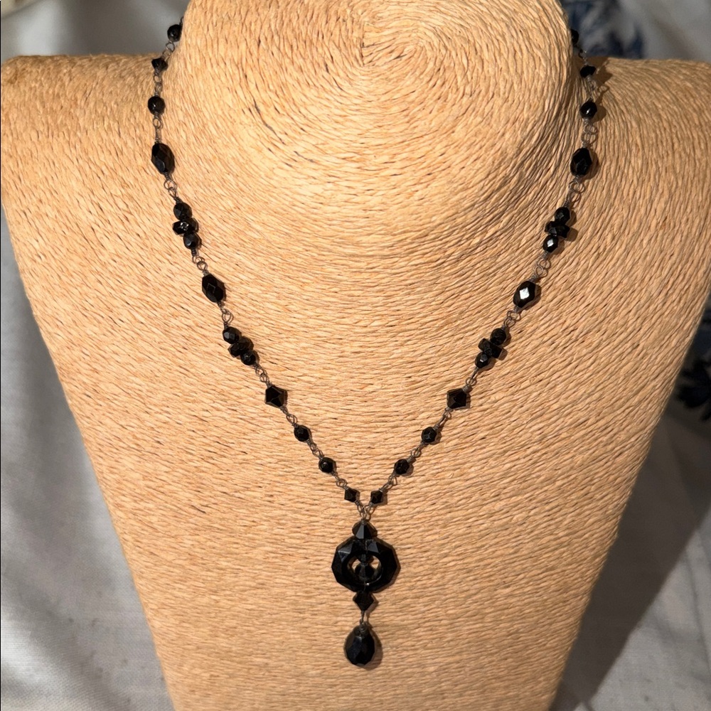Black onyx vintage sterling silver wire wrapped  Necklace stunning piece